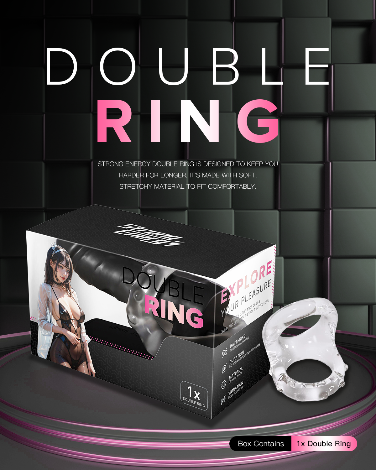 Glow-in-the-Dark Double Pleasure Ring with Stand