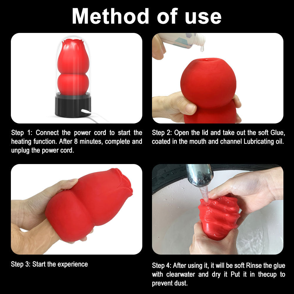 Rose shaped heated handheld environmentally friendly silicone simulation touch male masturbation airplane cup