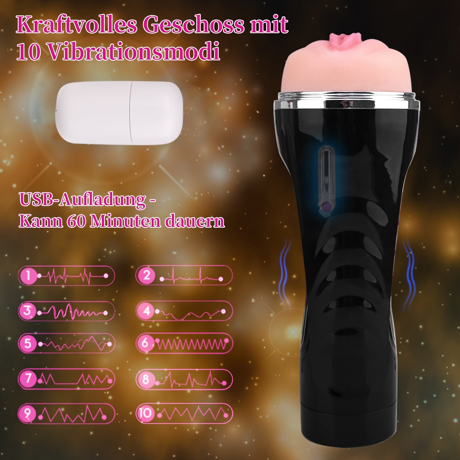 3D Realist Automatic Masturbation Cup Vertical Grain Airplane Cup with Multi-Frequency Vibration TPE Sex Toy