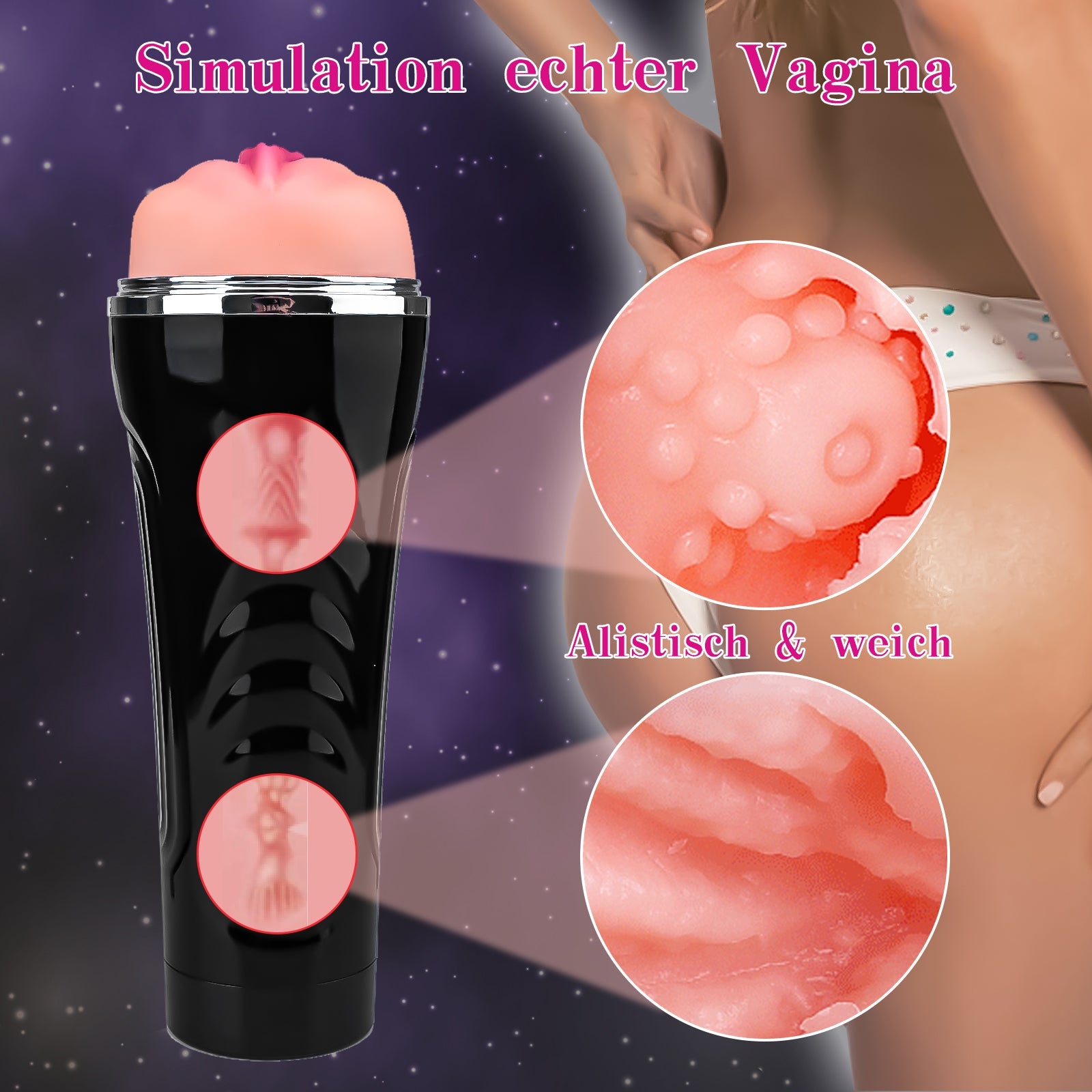3D Realist Automatic Masturbation Cup Vertical Grain Airplane Cup with Multi-Frequency Vibration TPE Sex Toy