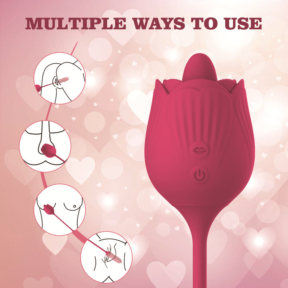 2 In 1 adult sex rose vibrator toy clitoris sucking rose lick vibrating tongu vibrating rose sex toy for women