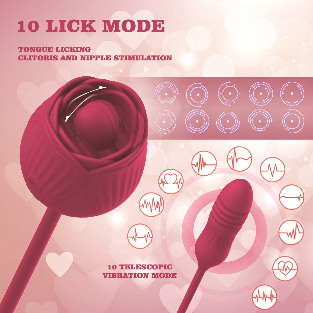 2 In 1 adult sex rose vibrator toy clitoris sucking rose lick vibrating tongu vibrating rose sex toy for women