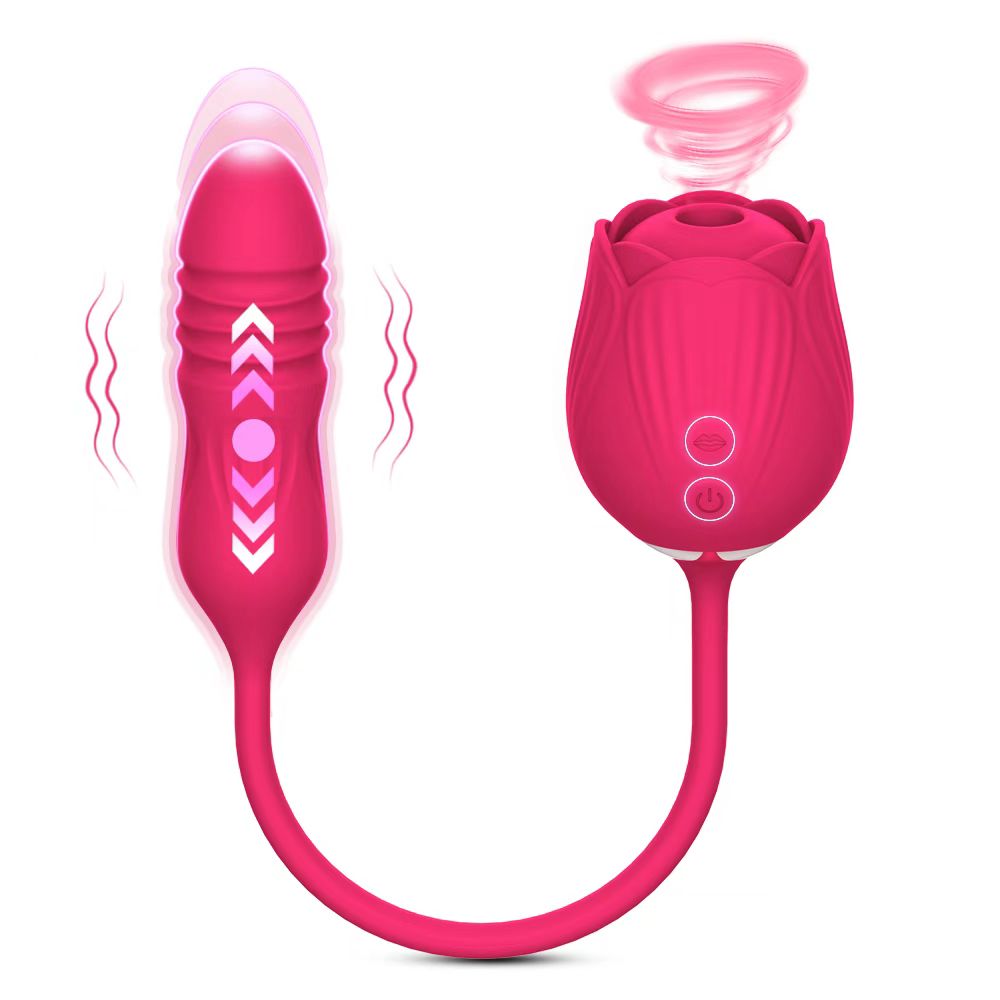 Rose Female Sex Toy Thrusting Vibrating Egg Dildo Sucking Vibrators Nipple Clit Stimulator Clitoris Sucker Vibrator for Women