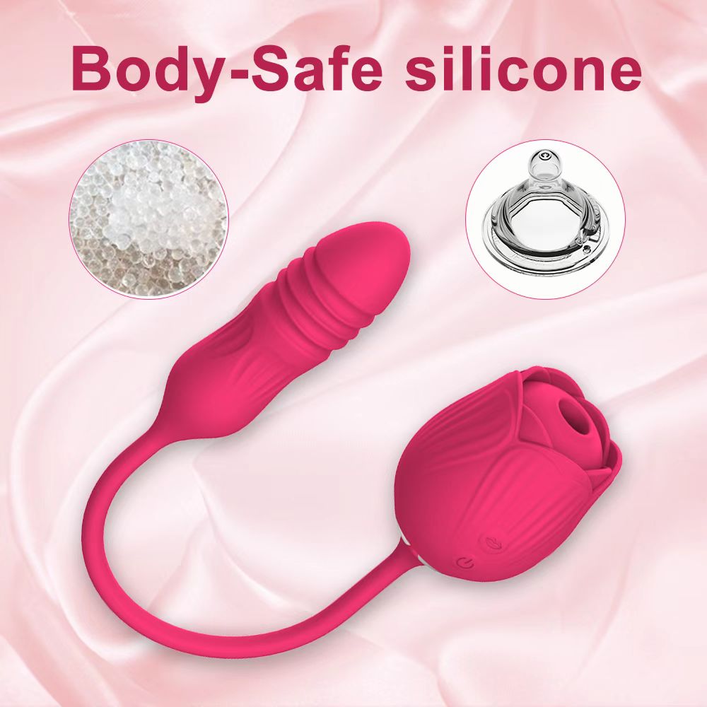 Rose Female Sex Toy Thrusting Vibrating Egg Dildo Sucking Vibrators Nipple Clit Stimulator Clitoris Sucker Vibrator for Women