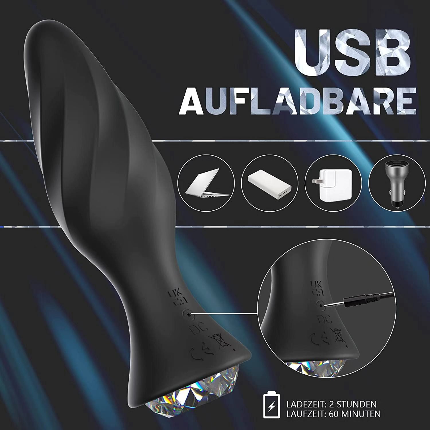 USB Rechargeable Diamond Remote Control Anal Plug Silicone Butt Door Sex Toy Male Female Masturbation Adult Sex Products
