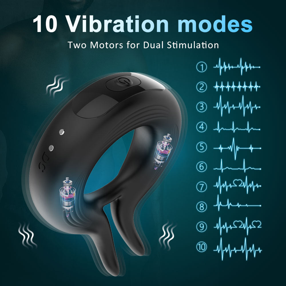 10 vibration modes Rabbit Ears 1st Generation Sperm Locking Ring Male Rechargeable silicone vibrating open lock essence ring