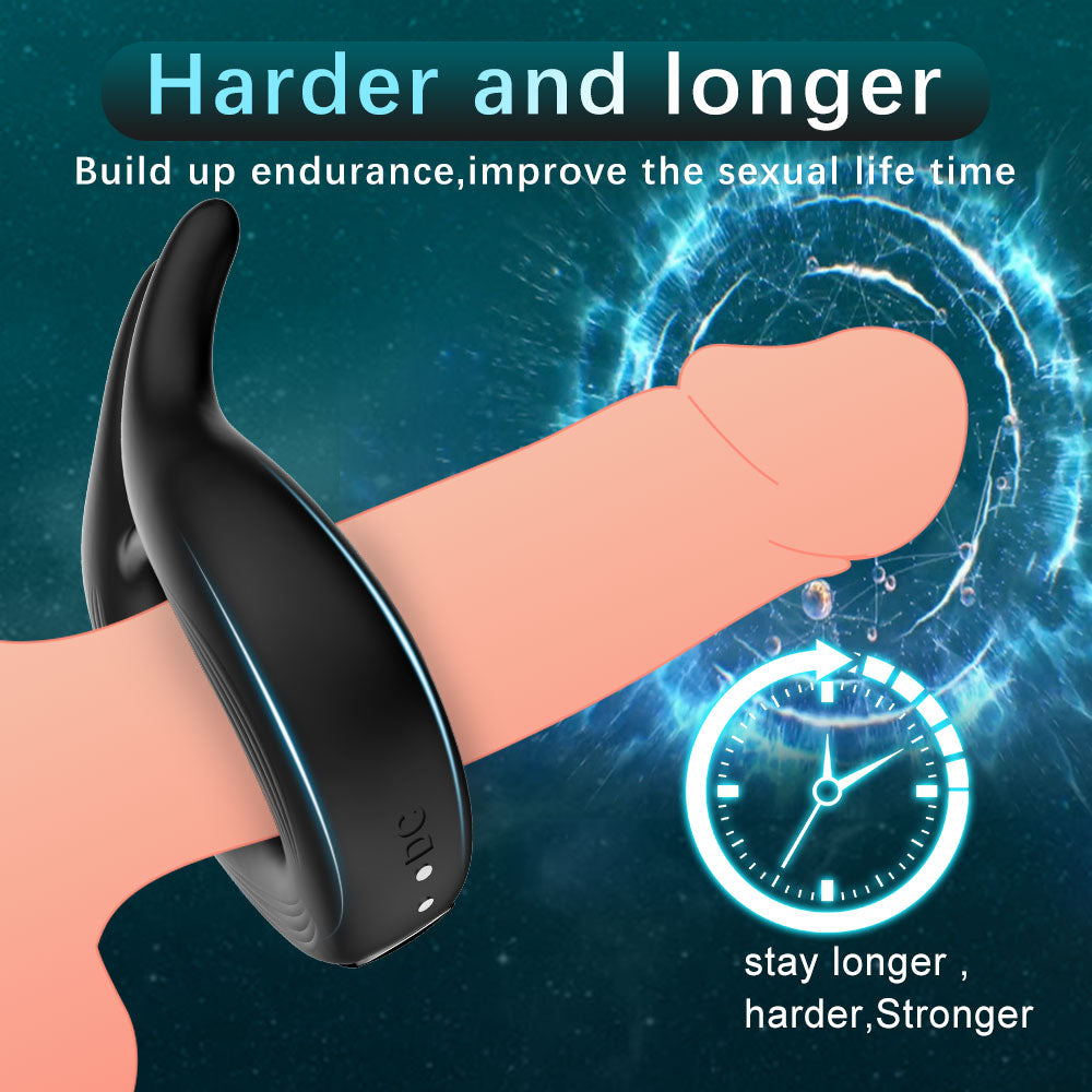 10 vibration modes Rabbit Ears 1st Generation Sperm Locking Ring Male Rechargeable silicone vibrating open lock essence ring