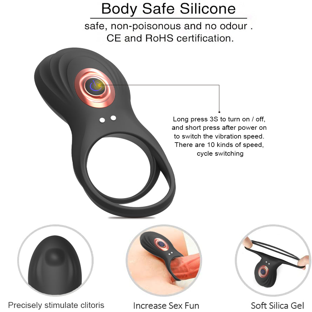 Remote Control Electric Double Ring Sliding Delayed Ejaculation Vibratory Ring 10 Vibratory Modes Vibrator Enhances Erectile
