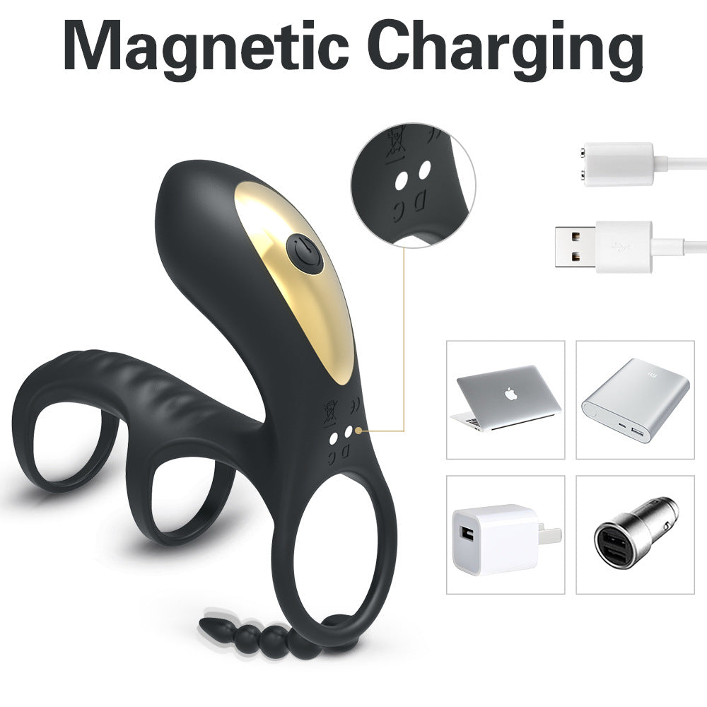 Men's double ring wireless remote control prostate 10 frequency vestibular anal plug seminal ring G-point masturbation vibrator