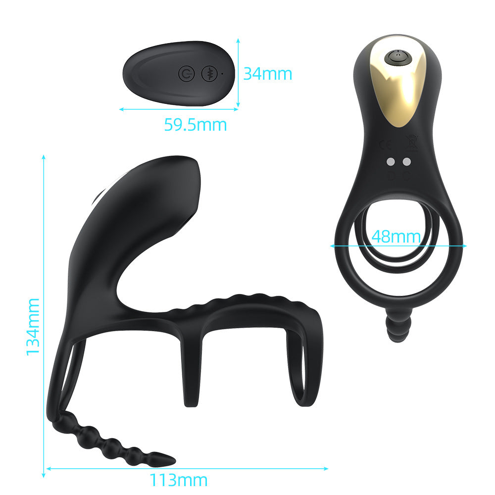 Men's double ring wireless remote control prostate 10 frequency vestibular anal plug seminal ring G-point masturbation vibrator