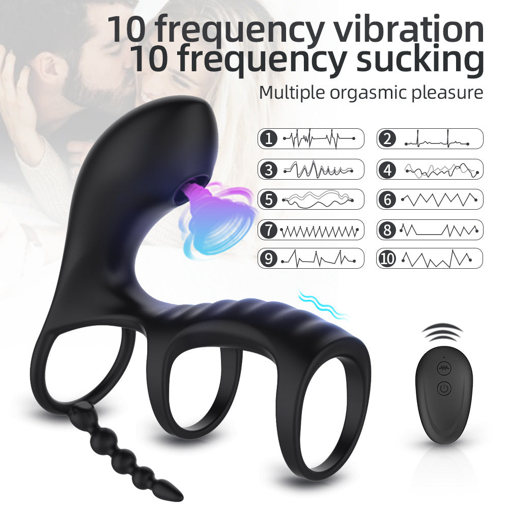 Men's double ring wireless remote control prostate 10 frequency vestibular anal plug seminal ring G-point masturbation vibrator