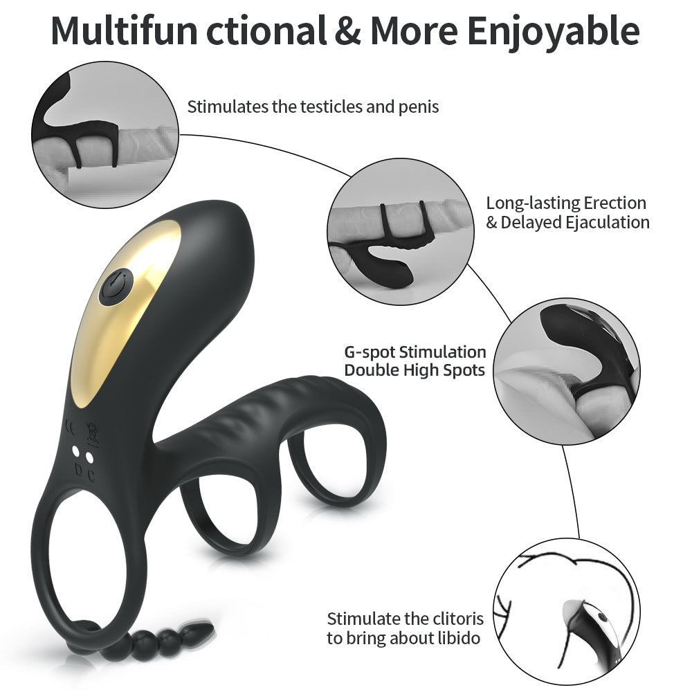 Men's double ring wireless remote control prostate 10 frequency vestibular anal plug seminal ring G-point masturbation vibrator