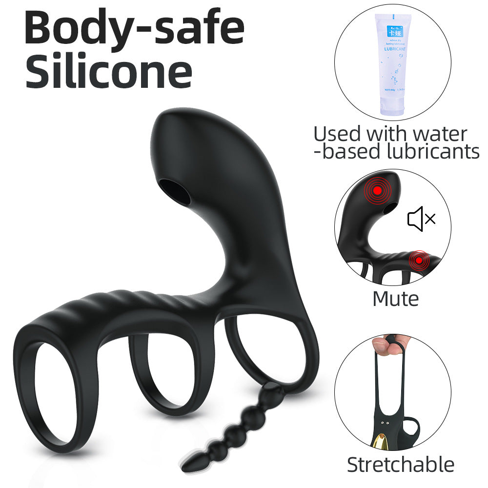 Men's double ring wireless remote control prostate 10 frequency vestibular anal plug seminal ring G-point masturbation vibrator