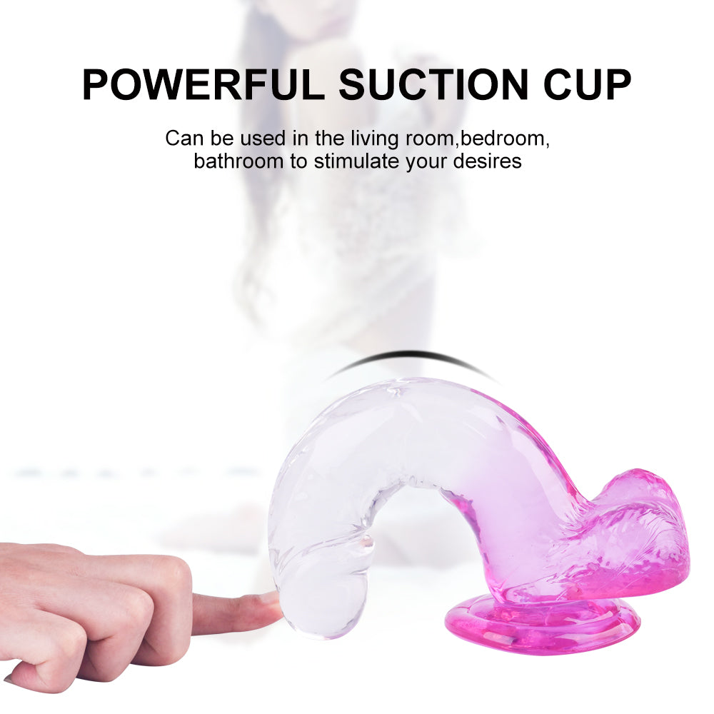 Soft Fashion Woman Using Custom Jelly Color Suction Dildo Clear Realistic Dildo For Female Masturbation