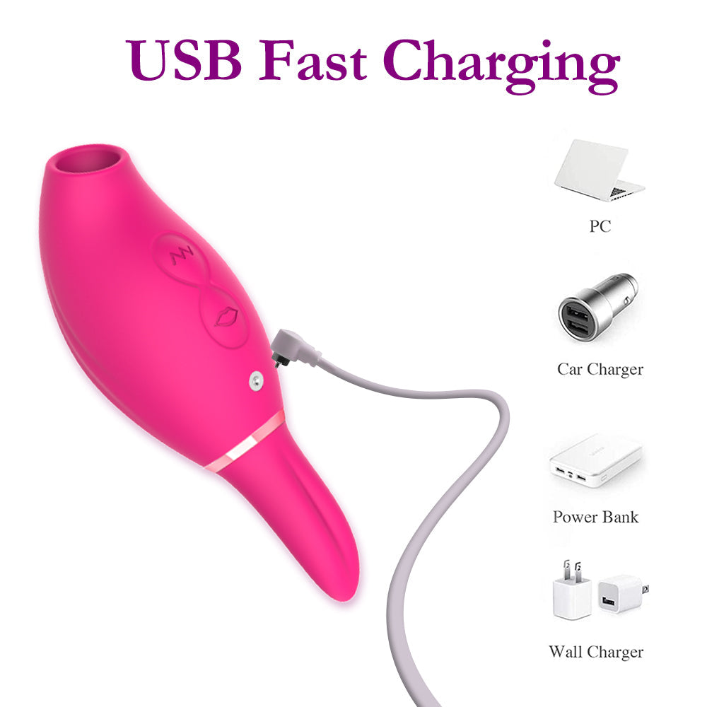 Women G-Spot Suction Licking Dual Stimulation Nipple Massager Women Adult Sex Toy 2 in 1 Clitoral Sucking Vibrator