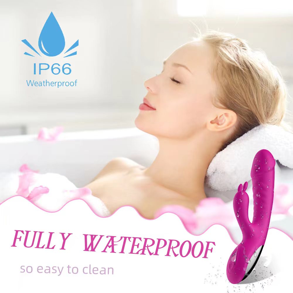 Multi-function heating cute rechargeable waterproof female clitoris and g-spot rabbit dildo vibrator for women