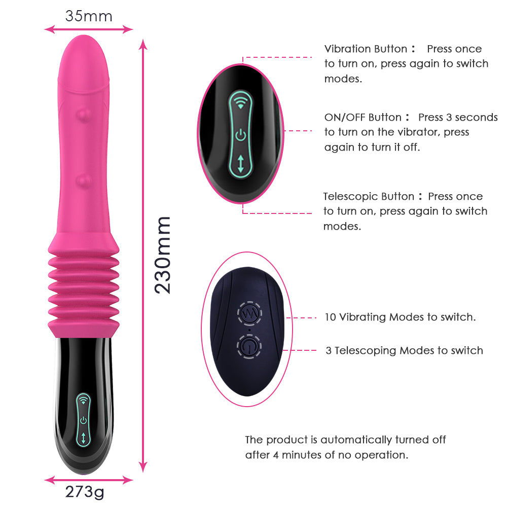 10 Astonishing Vibration Modes 3 Power Speeds Silicone USB Rechargeable Telescopic Dildo Vibrator