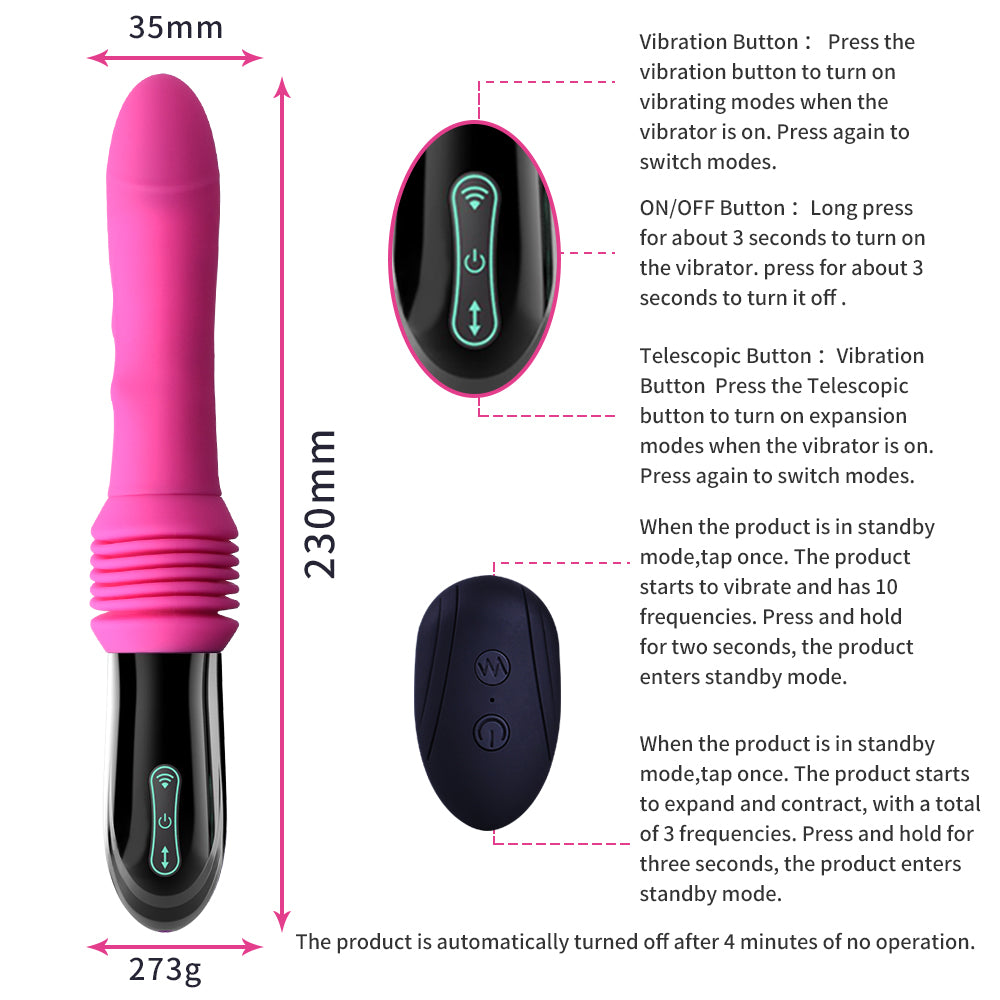 10 Astonishing Vibration Modes 3 Power Speeds Silicone USB Rechargeable Telescopic Dildo Vibrator