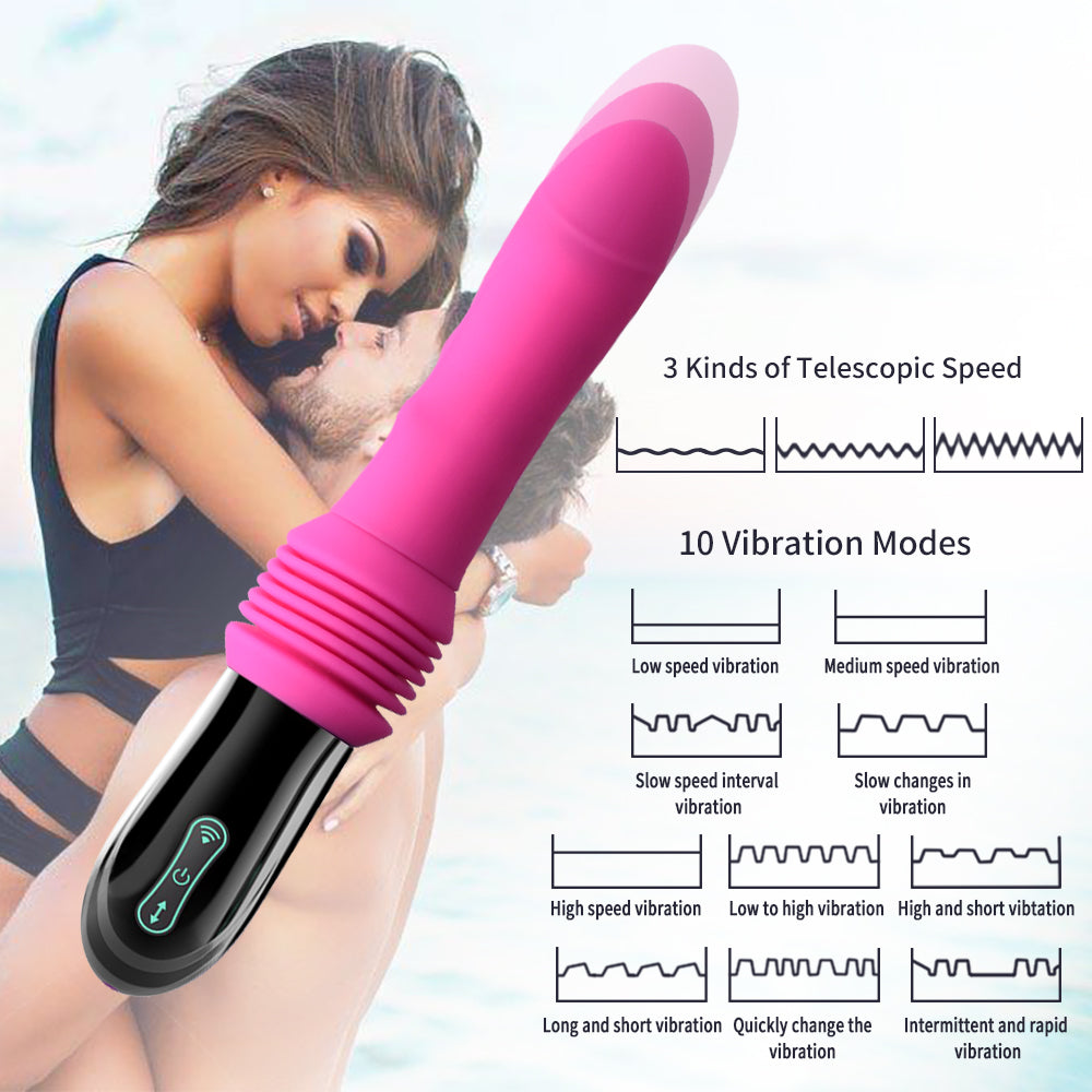 10 Astonishing Vibration Modes 3 Power Speeds Silicone USB Rechargeable Telescopic Dildo Vibrator