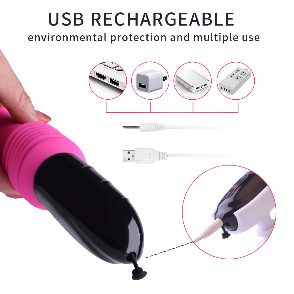 10 Astonishing Vibration Modes 3 Power Speeds Silicone USB Rechargeable Telescopic Dildo Vibrator
