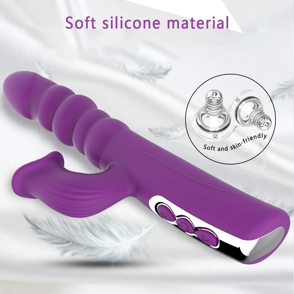 Female Telescopic Dildo Rabbit Vibrator Clit Stimulating G Spot Tongue Licking Vibrator Stretchable Vibrator