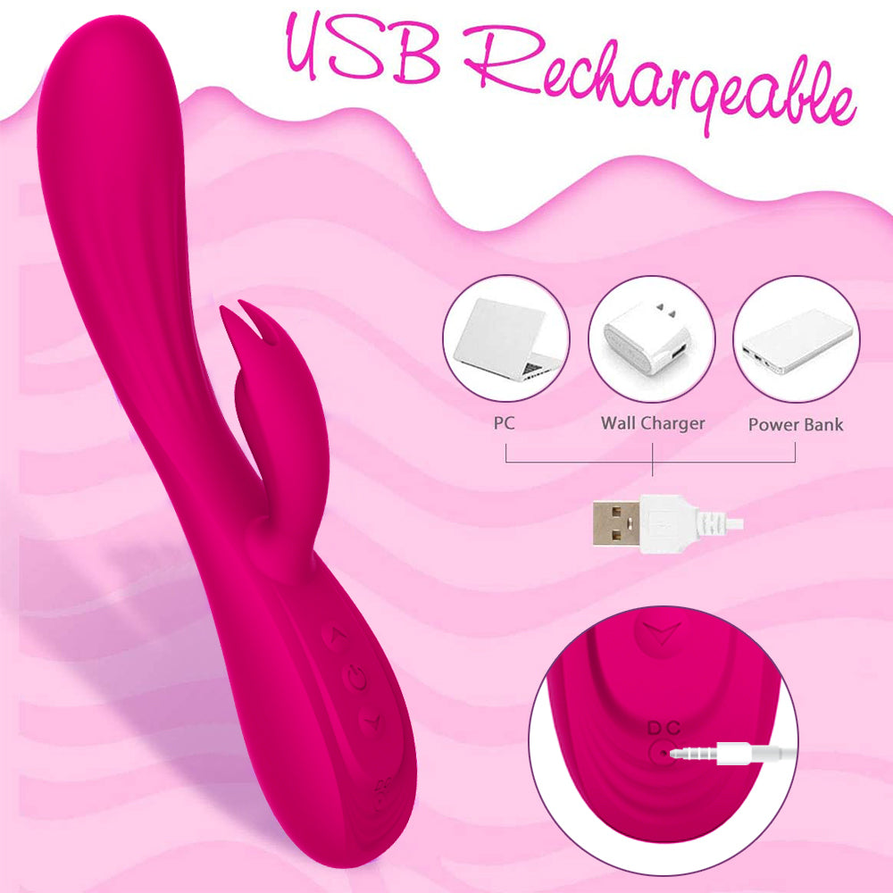Silicone Masturbator Glue Rabbit Vibrator Usb Charging 10 Frequency Double Motor Massage Stick Adult Sex Product