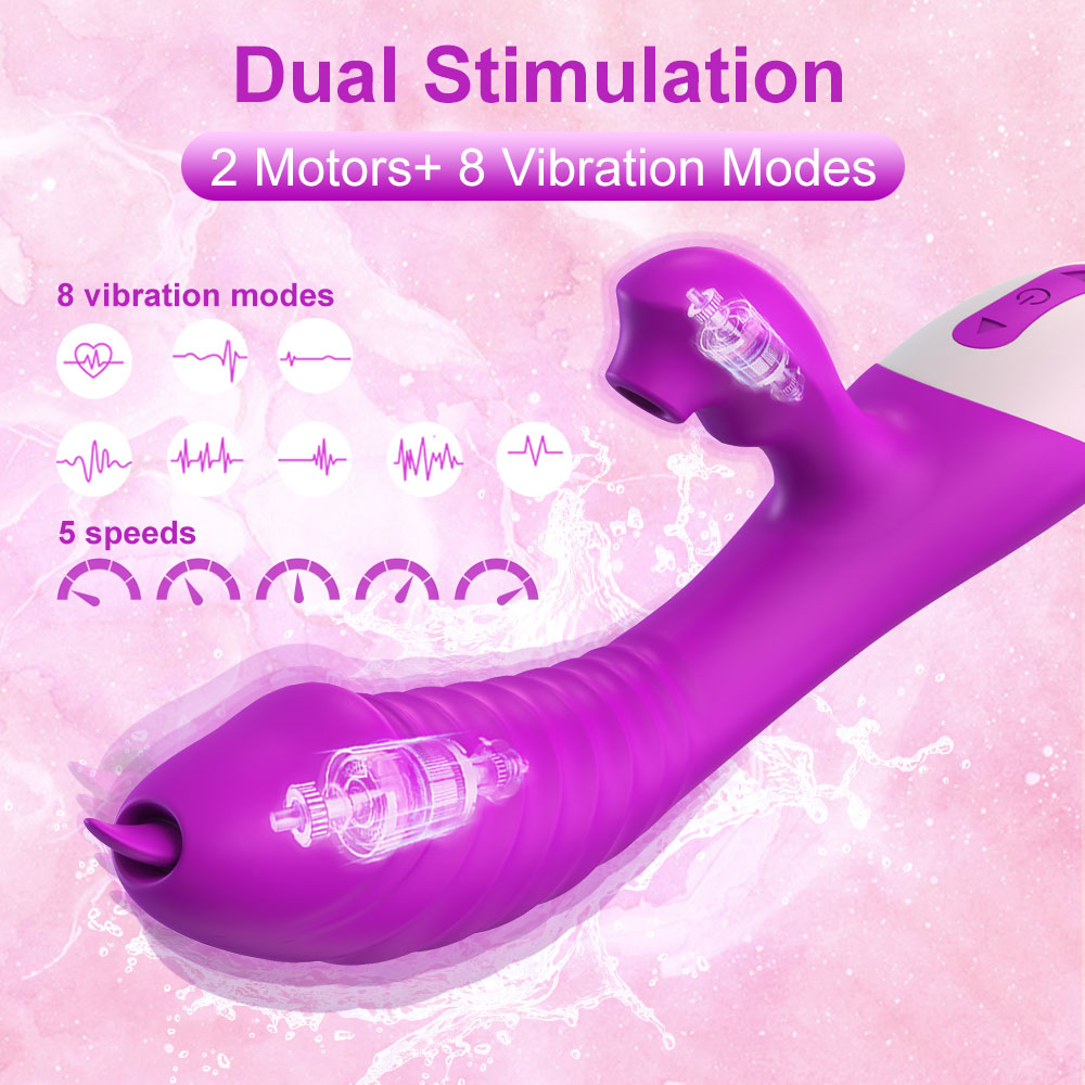 Tongue licking sucking vibrator 8 frequency suction vibration massage dual motor stick female silicone masturbator adult sex toy