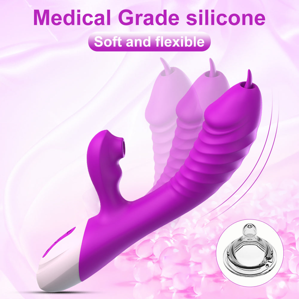 Tongue licking sucking vibrator 8 frequency suction vibration massage dual motor stick female silicone masturbator adult sex toy