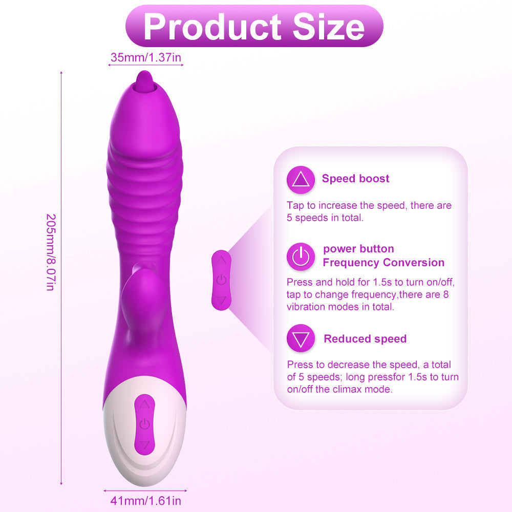 Tongue licking sucking vibrator 8 frequency suction vibration massage dual motor stick female silicone masturbator adult sex toy