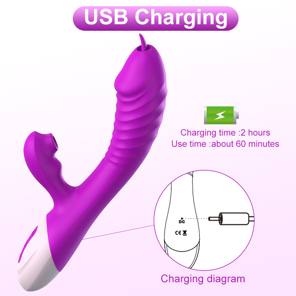 Tongue licking sucking vibrator 8 frequency suction vibration massage dual motor stick female silicone masturbator adult sex toy