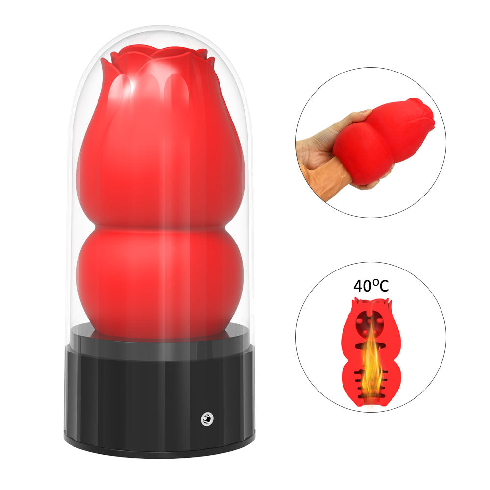 Rose shaped heated handheld environmentally friendly silicone simulation touch male masturbation airplane cup