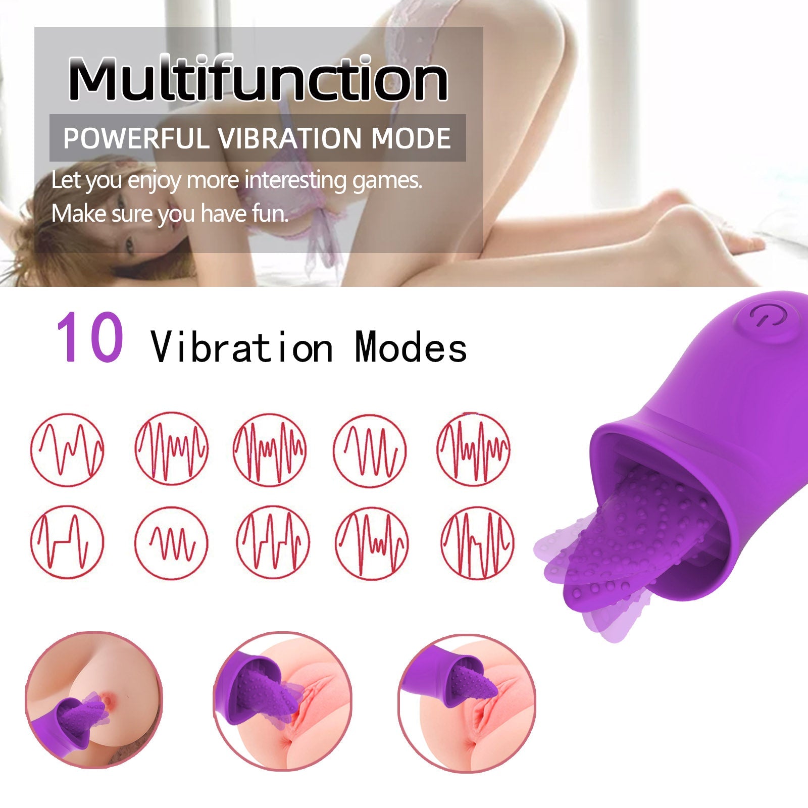 Silicone Realistic Tongue Vibrator 10 Modes Rechargeable Licking Vibrator Clitoris Stimulator