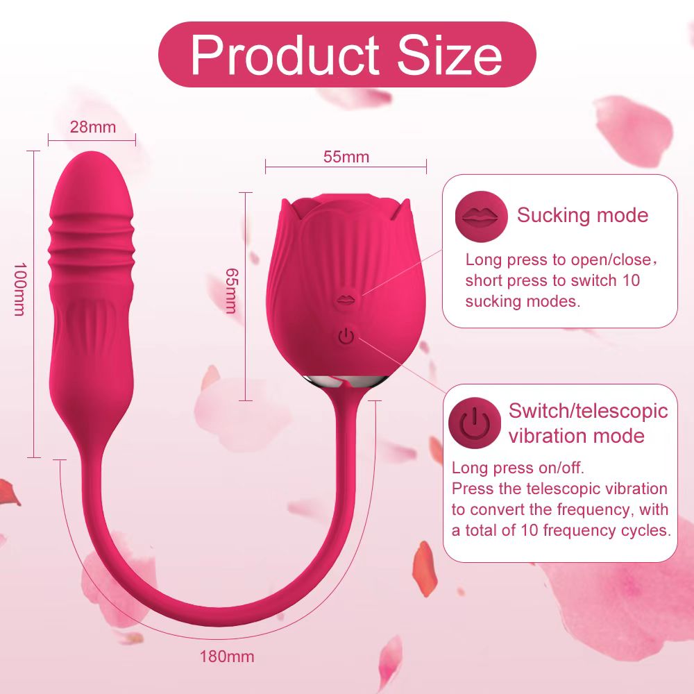 Rose Female Sex Toy Thrusting Vibrating Egg Dildo Sucking Vibrators Nipple Clit Stimulator Clitoris Sucker Vibrator for Women