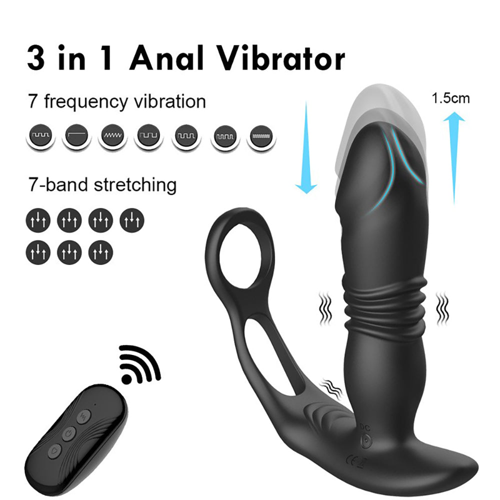 Retractable Vibrating Prostate Massager Anal Plug Wireless Remote Control Masturbation Device G-spot Massage Anal Plug Adult Toy