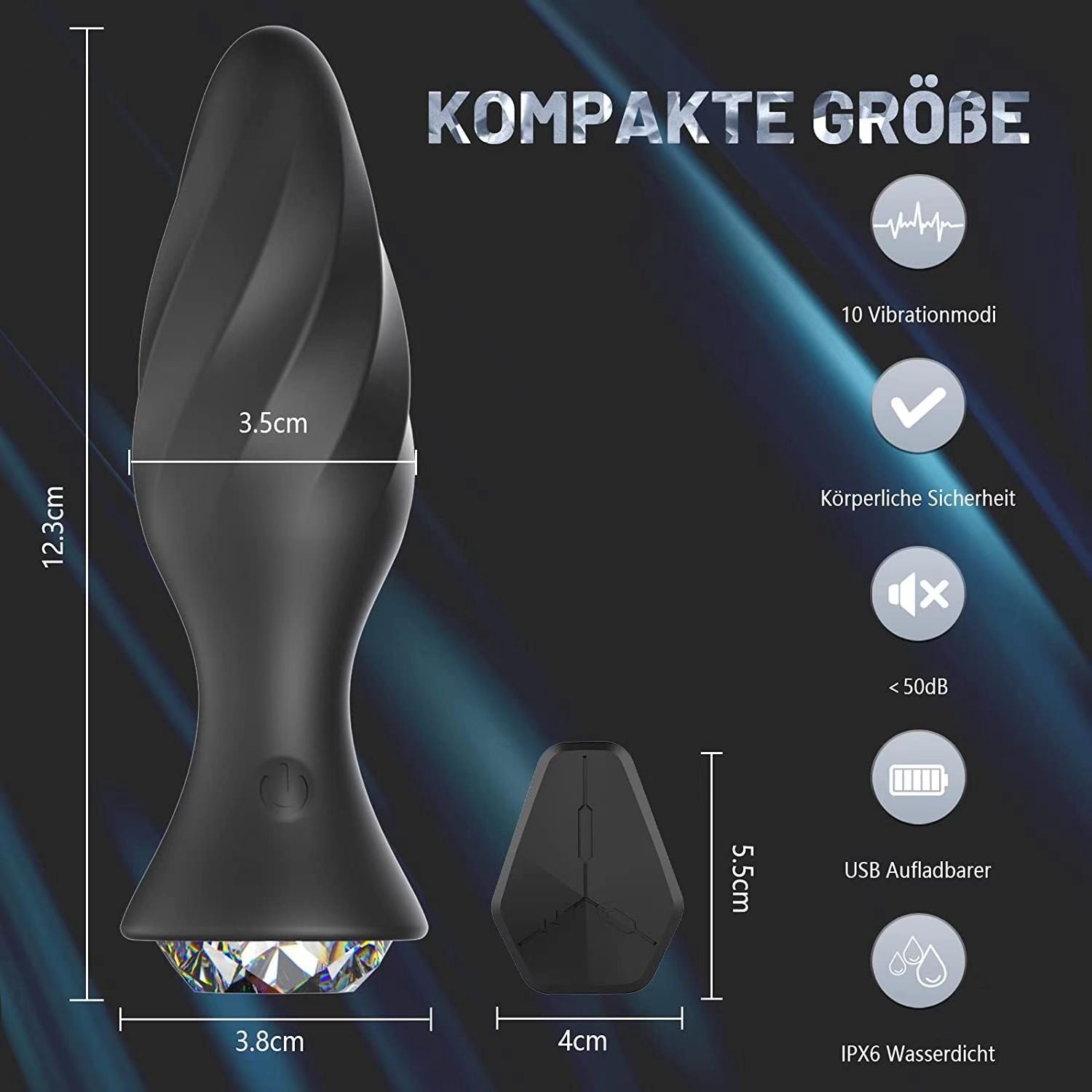 USB Rechargeable Diamond Remote Control Anal Plug Silicone Butt Door Sex Toy Male Female Masturbation Adult Sex Products