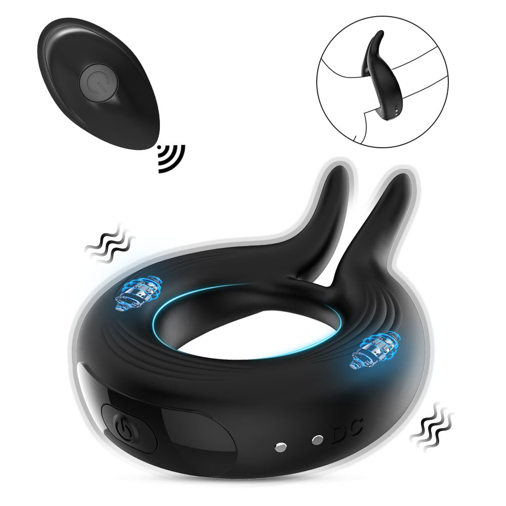 10 vibration modes Rabbit Ears 1st Generation Sperm Locking Ring Male Rechargeable silicone vibrating open lock essence ring