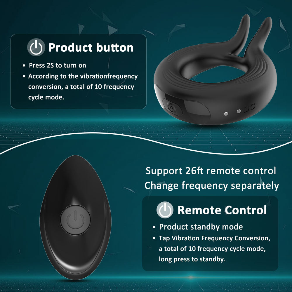 10 vibration modes Rabbit Ears 1st Generation Sperm Locking Ring Male Rechargeable silicone vibrating open lock essence ring