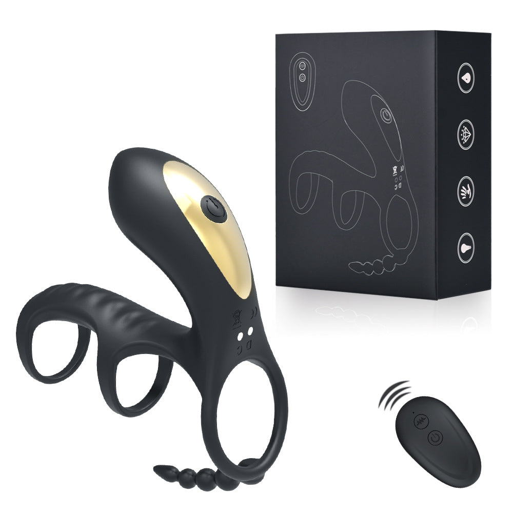 Men's double ring wireless remote control prostate 10 frequency vestibular anal plug seminal ring G-point masturbation vibrator