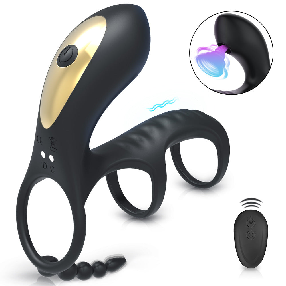 Men's double ring wireless remote control prostate 10 frequency vestibular anal plug seminal ring G-point masturbation vibrator