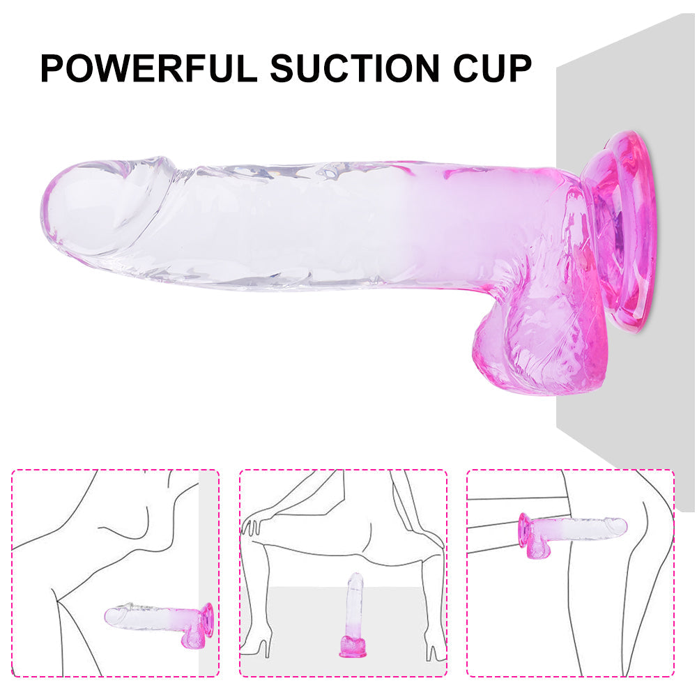 Soft Fashion Woman Using Custom Jelly Color Suction Dildo Clear Realistic Dildo For Female Masturbation
