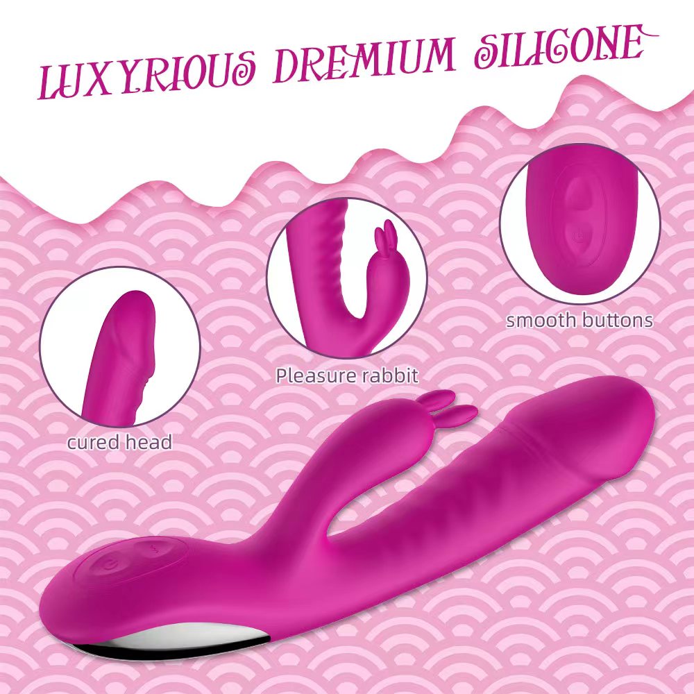 Multi-function heating cute rechargeable waterproof female clitoris and g-spot rabbit dildo vibrator for women