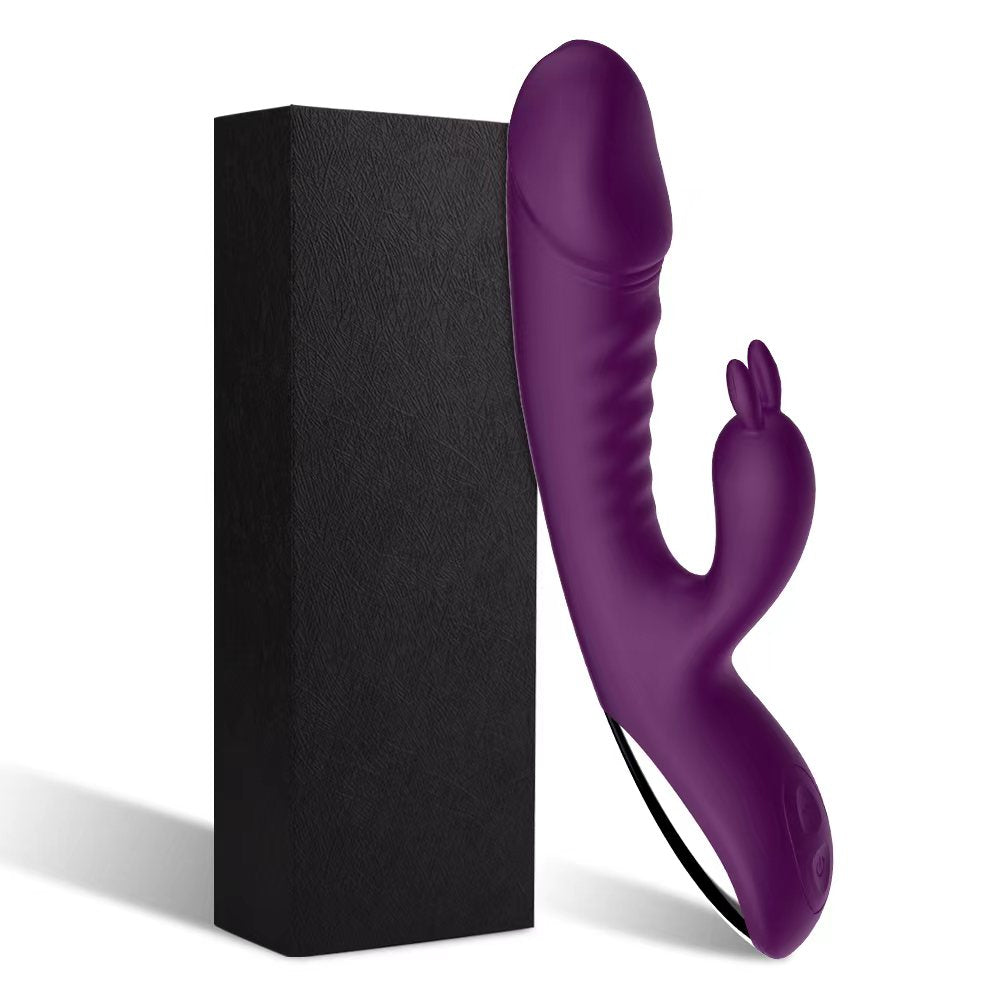 Multi-function heating cute rechargeable waterproof female clitoris and g-spot rabbit dildo vibrator for women