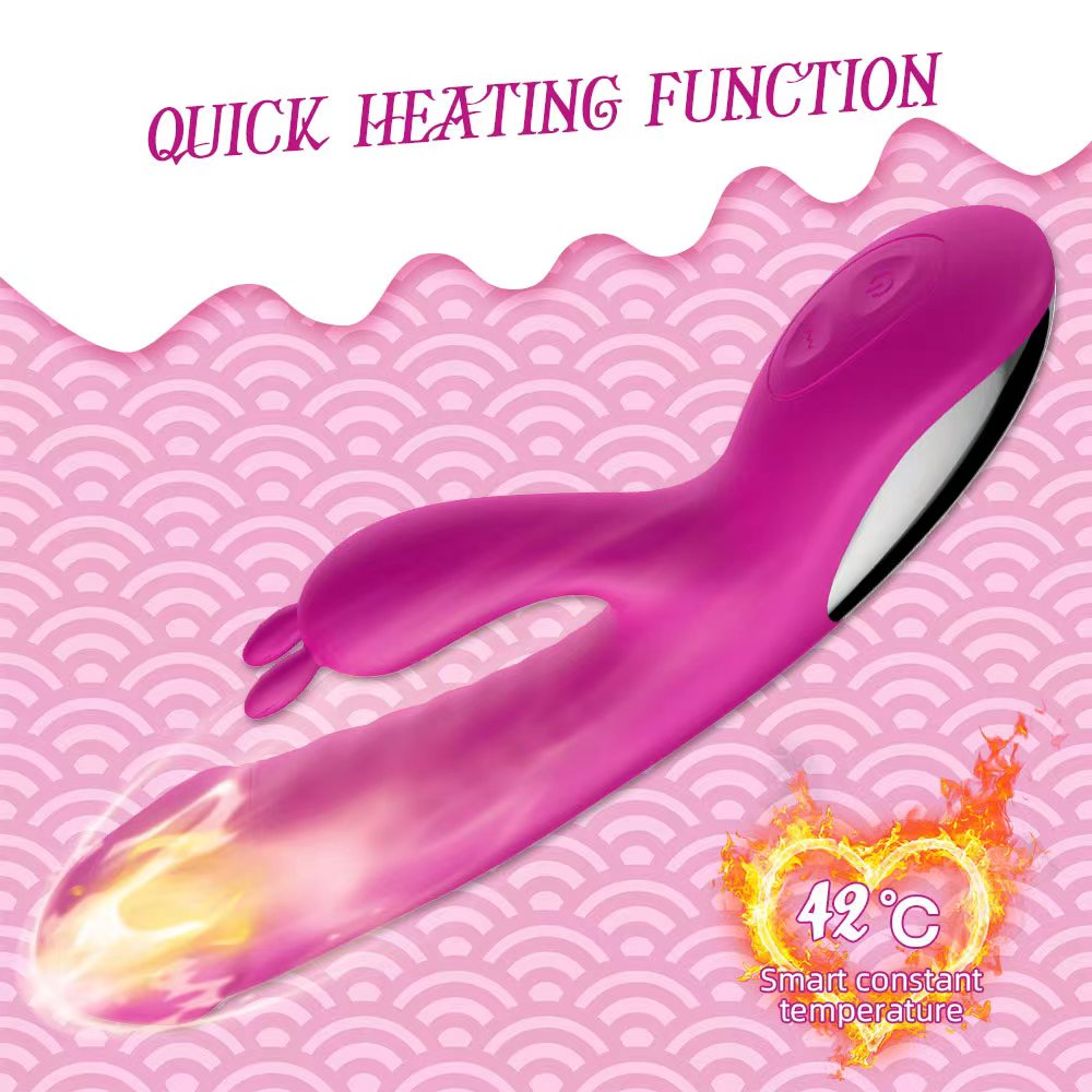 Multi-function heating cute rechargeable waterproof female clitoris and g-spot rabbit dildo vibrator for women