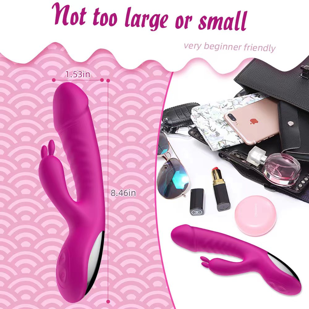 Multi-function heating cute rechargeable waterproof female clitoris and g-spot rabbit dildo vibrator for women