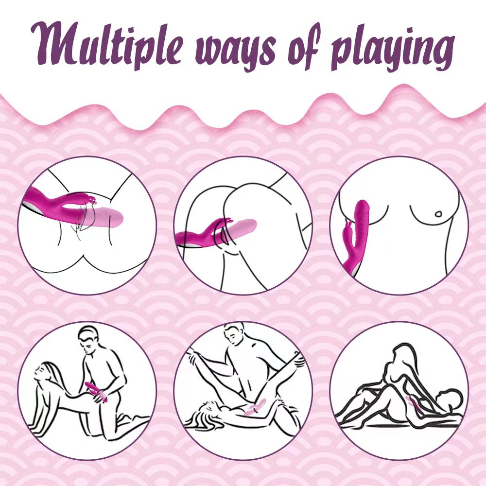 Multi-function heating cute rechargeable waterproof female clitoris and g-spot rabbit dildo vibrator for women