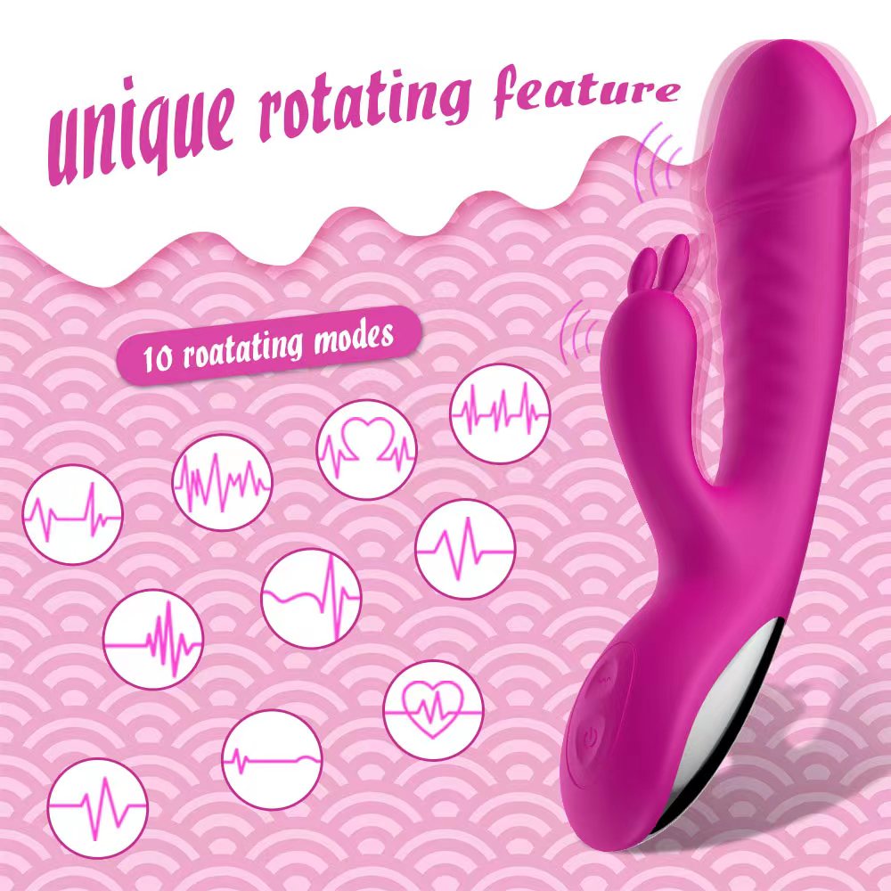 Multi-function heating cute rechargeable waterproof female clitoris and g-spot rabbit dildo vibrator for women
