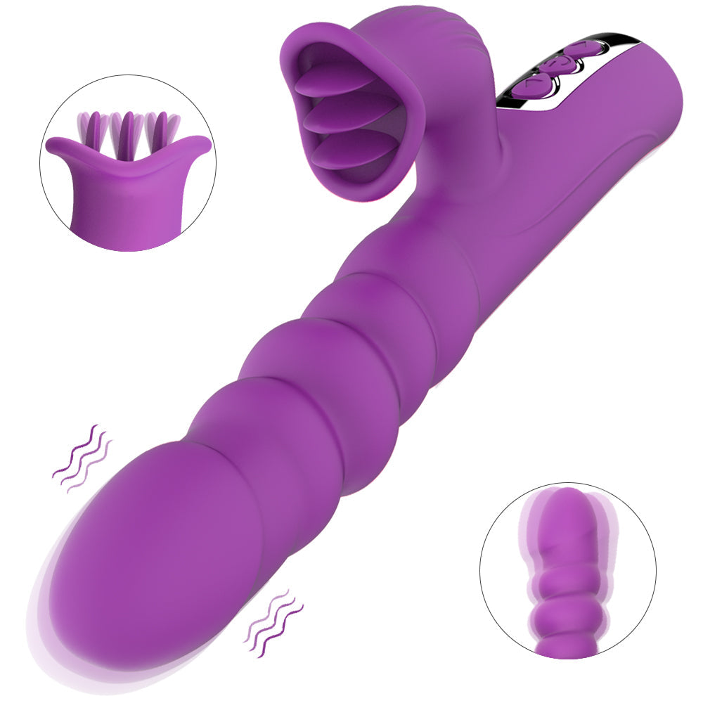 Female Telescopic Dildo Rabbit Vibrator Clit Stimulating G Spot Tongue Licking Vibrator Stretchable Vibrator