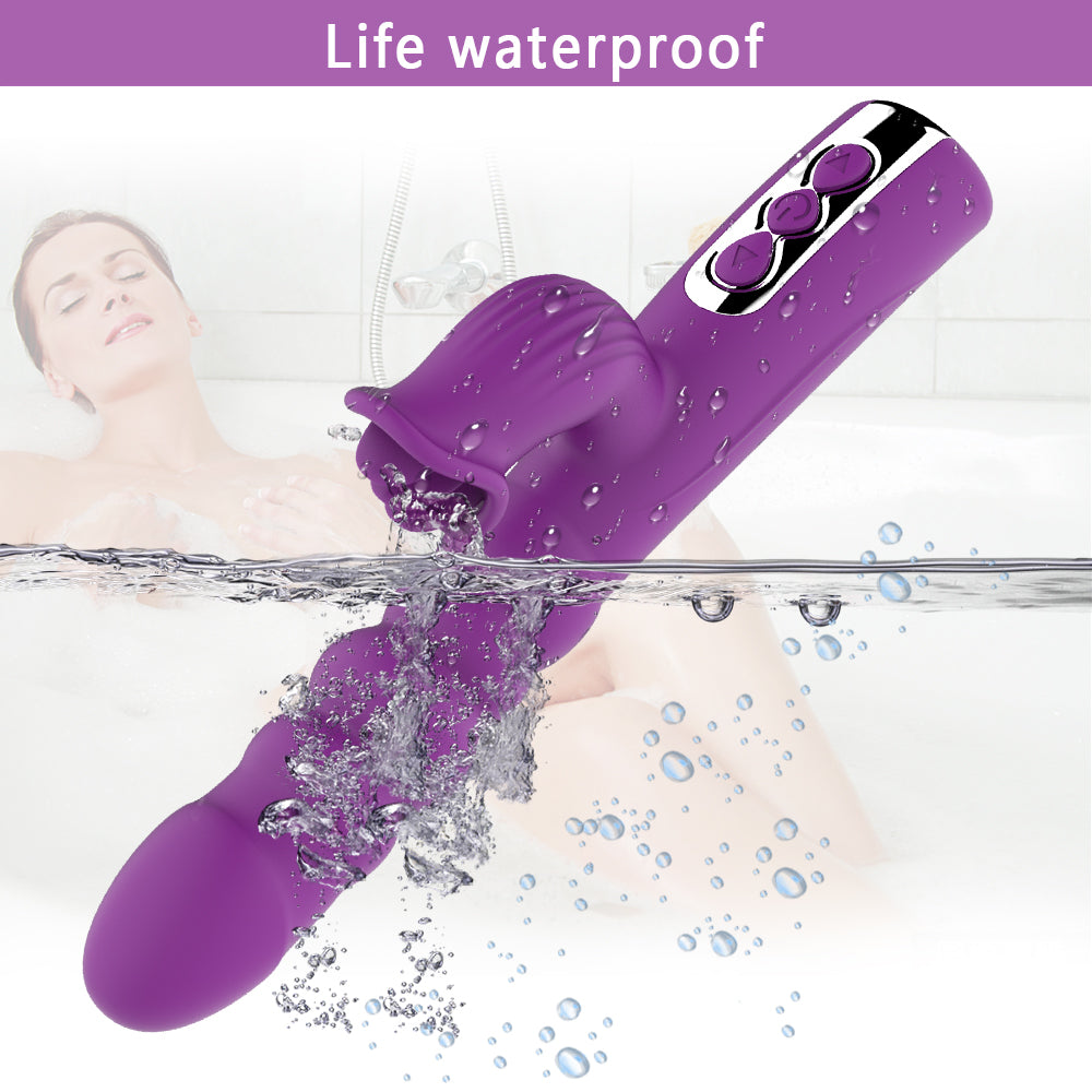 Female Telescopic Dildo Rabbit Vibrator Clit Stimulating G Spot Tongue Licking Vibrator Stretchable Vibrator